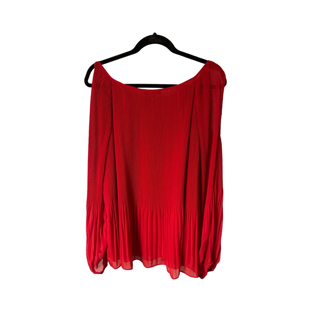 INC Red cold shoulder, pleated blouse. Size XL. - Picture 7 of 9